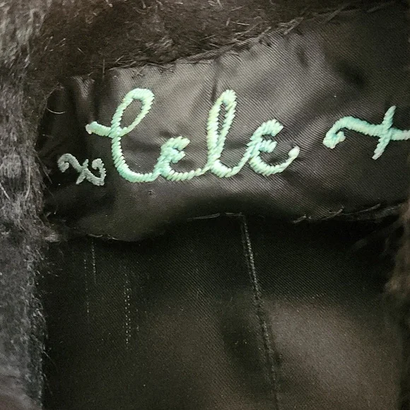 Vintage Cele black faux fur button-down winter jacket coat Large